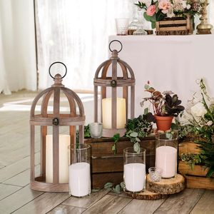 Wooden <b>Lanterns</b> Decorative <b>Candle</b> Holder Set of 2 for Home Living Room Garden Patio and Indoor <b>Outdoor</b> Decor - Product Image 3