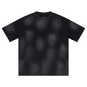 T-shirt décontracté pour homme, coupe oversize, col rond, manches courtes, 100 % coton tricoté, couleur unie, effet délavé à l'acide - Product Image 1