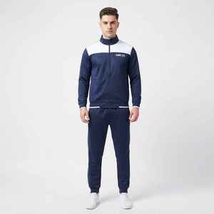Ensemble de survêtement décontracté pour homme Hawk Eye, bleu marine uni, respirant, 100% coton, fermeture éclair intégrale, poches latérales, coupe classique, automne - Product Image 1