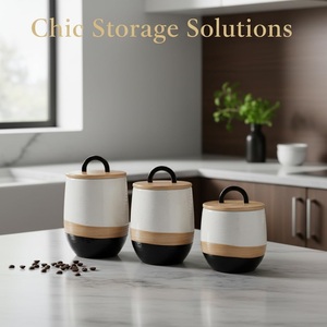 Designer Ceramic Canister Set Lid Handle Accent Airtight <b>Storage</b> <b>Jars</b> Modern <b>Kitchen</b> Organizer Premium Countertop Collection - Product Image 4