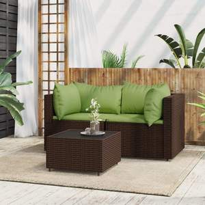 Conjunto de Muebles de Jardín de Ratán Sintético Marrón con Cojines Verdes - Product Image 1