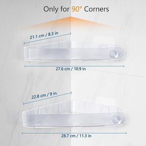 Lot de 4 étagères d'angle adhésives en plastique pour douche, 90 degrés seulement, pour rangement et organisation dans la salle de bain - Product Image 3