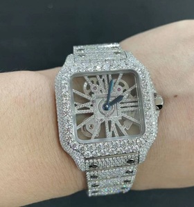 Montre de luxe pour homme et femme, avec diamant carré en moissanite, boîtier en acier, cadran en cristal saphir, 42 mm, mécanique automatique - Product Image 6