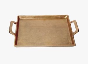 Rectangular Metal Serving Tray With <b>Ring</b> Handles Polished Finish Minimalist Design Durable Dishware For Party Use - Product Image 2