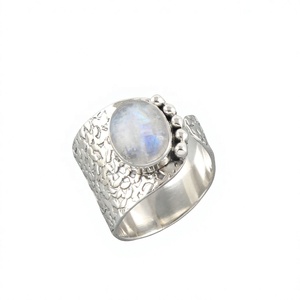 Anillo de Piedra Lunar Arcoíris Natural, Plata de Ley 925, Gema Ovalada, Joyería Boho Hecha a Mano, Venta al Por Mayor - Product Image 3