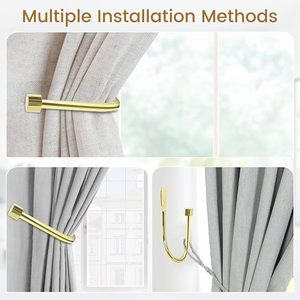 U Shaped <b>Curtain</b> Tiebacks Set of 2 Gold Metal Drapery Holders for <b>Wall</b> Mount - Product Image 6