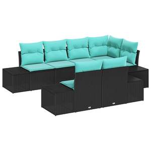 Ensemble de canapés de jardin en polyrotin noir et turquoise, 7 pièces - Product Image 2