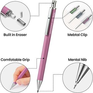 Set di Matite Meccaniche Estetiche da 0,7 mm con Astuccio Vintage, 3 Matite e 4 Tubi di Mine HB # 2 Ricariche di Matite a Mina, 12 Gomme per Cancellare - Product Image 2