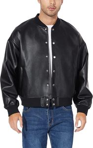 Blouson aviateur en cuir de vachette noir pour homme, col rabattu, fermeture boutonnée, coupe décontractée, vêtement d'automne - Product Image 2