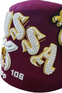 Conjunto de Gorro Fez Masónico Shriner Hecho a Medida (4 Filas como se muestra en la imagen) – Fez de Lana 100% Borgoña Bordado a Mano con Hilos Metálicos - Product Image 2