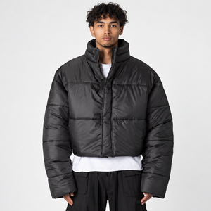 Custom <b>Men</b>’s Cropped Drop Shoulder Puffer Jacket – Oversized Boxy Fit Quilted Winter Jacket - Product Image 1