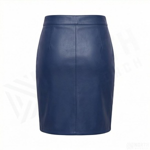 Women's <b>Faux</b> <b>Leather</b> Pencil <b>Skirt</b> Solid Color High Waist Tight Knee-Length Mini <b>Skirt</b> with Side Slit - Product Image 2