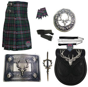 Ensemble de 8 pièces pour kilt écossais avec ceinture en cuir de qualité supérieure de 8 yards à motif tête de cerf, sporran et écharpes assorties en tartan - Product Image 4