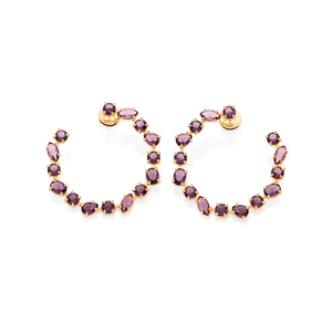 Luxury 18K <b>Solid</b> Gold Plated Amethyst <b>Hoop</b> <b>Earrings</b> Women's Geometric Claw Setting Everyday Wear Jewelry - Product Image 1