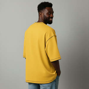 T-shirts formels amples à col rond pour hommes en tissu 100 % coton peigné, résistants aux plis, avec motif lettres imprimé en sérigraphie - Product Image 3