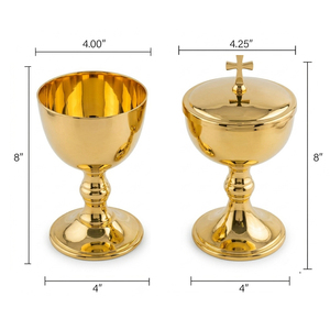 Ensemble Calice et Ciboire Traditionnels en Laiton Doré Poli Miroir avec Couvercle Croix – Vases Liturgiques de Communion pour Autel Catholique - Product Image 2