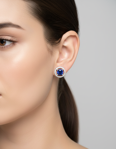 Boucles d'oreilles en saphir taille ovale avec diamant taille rond pour femme, diamant naturel et diamant de laboratoire - Product Image 3