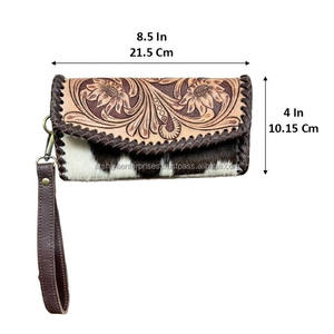 กระเป๋าหนังแท้และหนังวัวลายแกะสลัก พร้อมสายคล้องข้อมือ ดีไซน์หรูหรา จุของได้เยอะ เหมาะสำหรับผู้หญิง สไตล์คาวบอยตะวันตก - Product Image 2