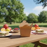 Boîte à emporter en papier kraft, résistante aux fuites et à la graisse, pour poulet frit, pique-nique, contenant alimentaire à emporter avec poignée, utilisable au micro-ondes