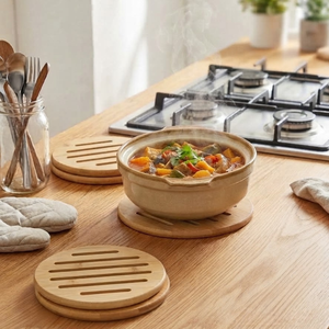 Natural Bamboo Trivet Mat Set Handmade Heat Trivets for Hot Dishes Pot Durable Table Protector for Dining and Kitchen Use - Product Image 5