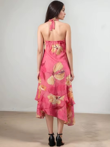 Robe Midi Formelle Imprimée Numérique en Gros pour Femme, Taille Naturelle, Boutons, Motif Floral Bohème, Robe Décontractée pour Femme, Robe de Plage pour Fête - Product Image 2