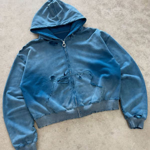 Nouveau design, sweat à capuche épais 100 % coton, effet vintage délavé, personnalisé, effet usé soleil, zippé, pour homme - Product Image 2