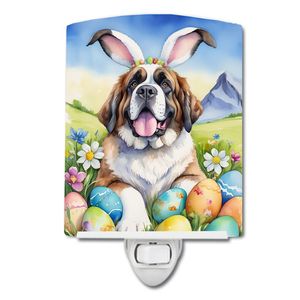 Veilleuse en céramique compacte certifiée UL Nouveau Saint Bernard Chasse aux oeufs de Pâques 6x4x3 multicolore pour chambre à coucher couloir cuisine - Product Image 1