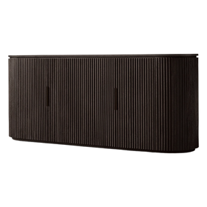 Aparador Minimalista de Lujo con Acabado en Teca Oscura, Diseño de Ranuras Verticales, Bordes Curvos, Gran Espacio de Almacenamiento, Interior Duradero - Product Image 3