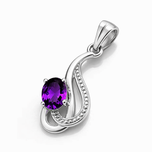 Pendentif tendance en argent sterling plaqué rhodium avec améthyste taille ovale – Cadeau minimaliste fait main pour elle, bijoux de février - Product Image 1
