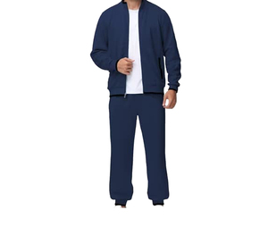 Men's <b>Navy</b> <b>Blue</b> Tracksuit Full Zip <b>Jacket</b> And Pants Set Solid Color Casual Wear Breathable Polyester Material Autumn Wear - Product Image 4