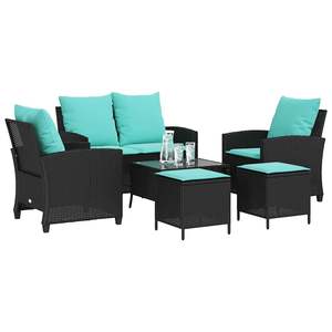 Juego de sofás de patio de ratán sintético negro de 6 piezas con cojines, muebles de exterior - Product Image 4