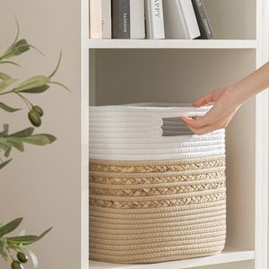 Cestas de Almacenamiento de Jacinto de Agua de Algodón Hechas a Mano en Beige Natural, las Más Vendidas, Organizador de Armario Sostenible, Proveedor Mayorista - Product Image 3
