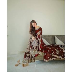 Designer <b>Indian</b> & Pakistani Clothing Party Wear <b>Top</b> Bottom and Dupatta Set - Product Image 2