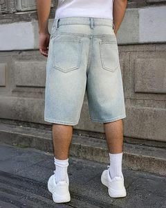 Pantalones Cortos de Mezclilla Holgados para Hombre, Color Azul Hielo Claro, Estilo Vintage, Lavado Ácido, Pierna Ancha, Retro, Ropa Urbana de Verano - Product Image 6