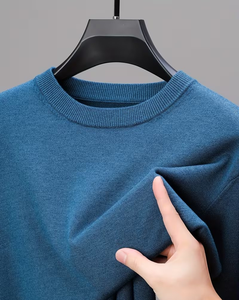 Men's Crew Neck Knitted Pullover Solid Color Casual Sweatshirt Regular Fit Autumn Wear 100% Cotton Anti-Pilling - Product Image 5