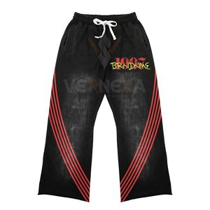Custom Hot Selling Flared <b>Tracksuit</b> 400 Gsm Cotton Screen Printed Sweatpants Hoodie Distressed Embroidery Oversized Baggy Set - Product Image 3