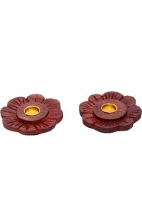 Porte-encens en bois sculpté à la main en forme de fleur, support Dhoopbatti, lot de 2, porte-encens rustique avec détails en laiton - Product Image 3