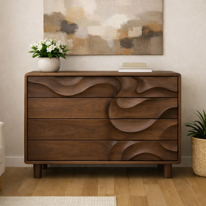 Modern Wooden <b>Sideboard</b> With Wave Carving Design For Living Room Home Furniture Midcentury Modern <b>Storage</b> Cabinet - Product Image 1