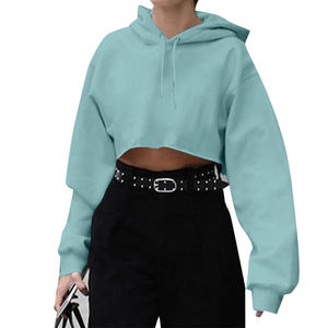 Sweat-shirts à capuche personnalisés de haute qualité pour femmes, à manches longues, unis, grandes tailles, en tricot, avec col à capuche, style crop top - Product Image 1