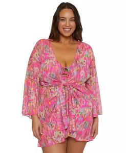 Tunique de plage grande taille style polynésien à nouer devant |   Becca ETC - Product Image 1