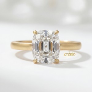 Anillo de Compromiso Solitario con Diamante Cultivado en Laboratorio, Corte Cojín, 1.00-2.00 CT, Claridad VS, Chapado en Oro de 14K/18K, Elegante Regalo de Joyería para Boda - Product Image 3