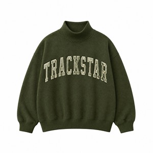 เสื้อสเวตเชิ้ตคอกลมทรงวาร์ซิตี้ แบรนด์ Olive Cream Trackstar แขนยาว แต่งขอบยางยืดเรียบ  รับทำโลโก้ตามสั่ง OEM แบรนด์ส่วนตัว ขายส่ง - Product Image 1