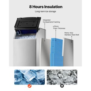 Attrezzatura di Refrigerazione per Cucine Commerciali, Macchina per Ghiaccio in Acciaio Inox con Contenitore di Stoccaggio, Capacità 300 LBS, Caratteristiche Antiscivolo Regolabili - Product Image 3