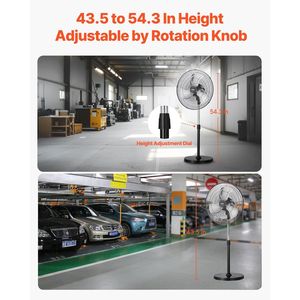 Ventilateur sur pied oscillant industriel de 20 pouces à 90 degrés avec 3 vitesses réglables, ventilateur tour haute puissance, hauteur réglable - Product Image 5