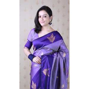 Sari de Seda Suave Violeta Elite Weaves, Diseño Floral Conceptual, Tejido con Zari, Prenda Tradicional Elegante - Product Image 3