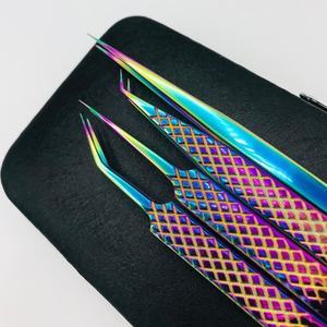 Eyelash Tweezer Stainless Steel Multi Plasma Plated Color And Diamond Grip Pattern Tweezer For Lash Extension - Product Image 2