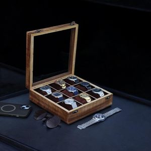 AHTE MANUEXPO UR-065 Caja de Madera para Relojes con 12 Ranuras, Tapa de Cristal, Soporte de Almacenamiento para Eventos Especiales de Hombres - Product Image 4