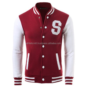 Letterman Baseball School College Bomber Varsity Jacket <b>Red</b> & White Custom Your Design Genuine Leather Sleeves - Product Image 1
