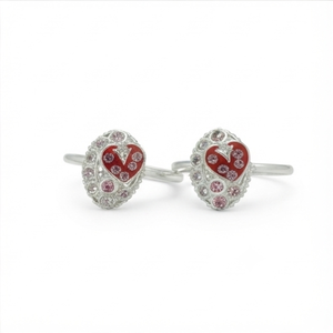 DIVYORO RED HEART-ENAMEL SILVER <b>ADJUSTABLE</b> CLASSIC TOE <b>RING</b> - Product Image 1
