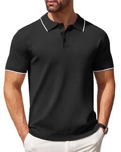 Men's <b>Black</b> Short Sleeve <b>Polo</b> <b>Shirt</b> Solid Color Knitted Cotton Casual Button Down Design - Product Image 6